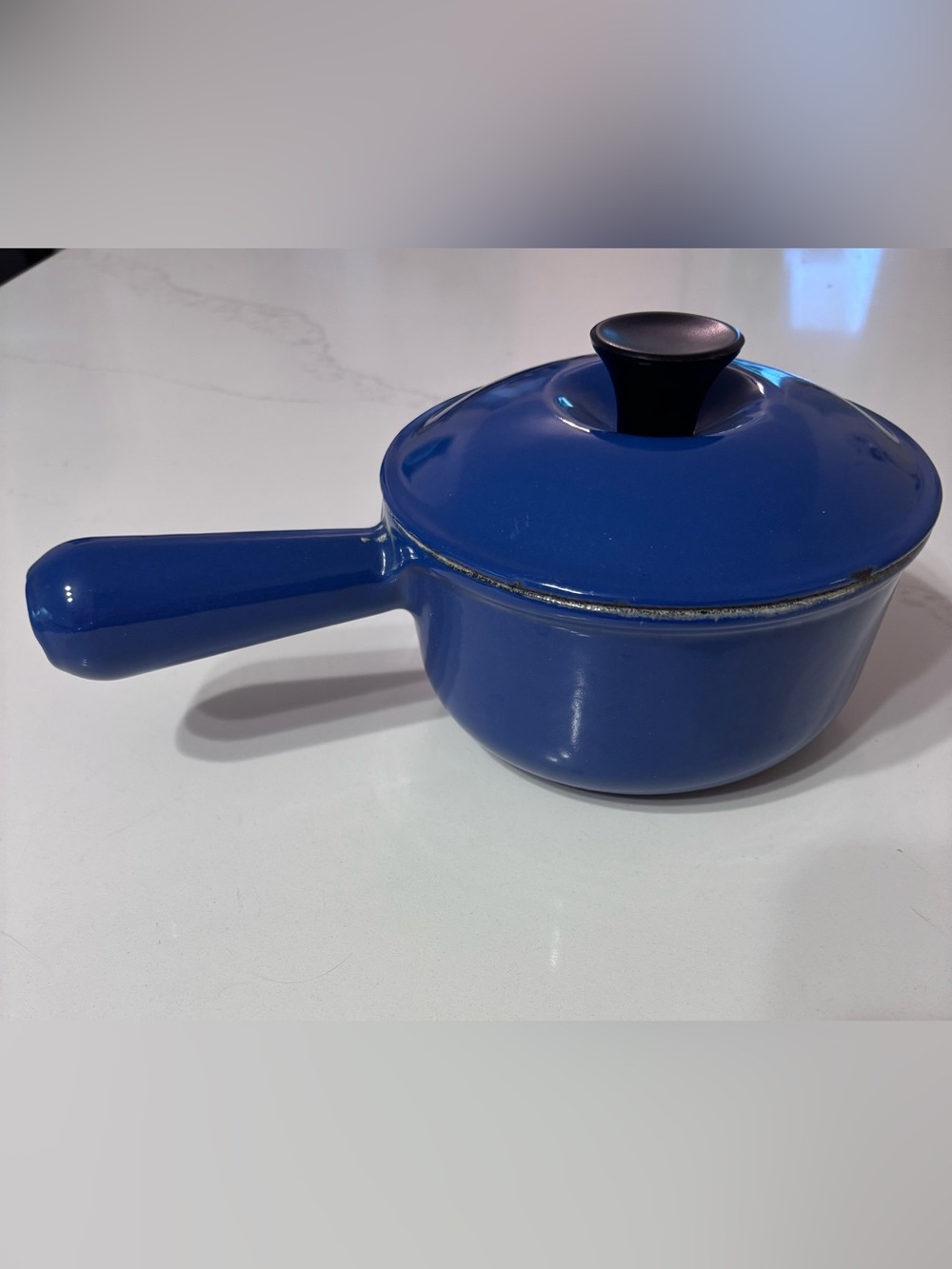 Vintage Le Creuset #14 Blue Enameled Cast Iron Saucepan Pot w Lid France